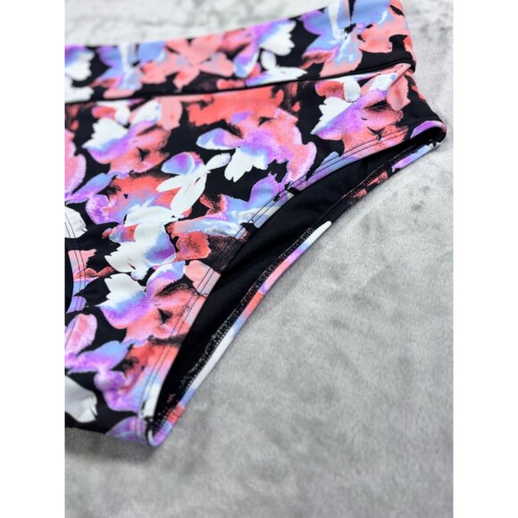 Time and Tru  Bikini Bottoms Women Small Black with Colorful floral pattern NWT - Picture 4 of 8
